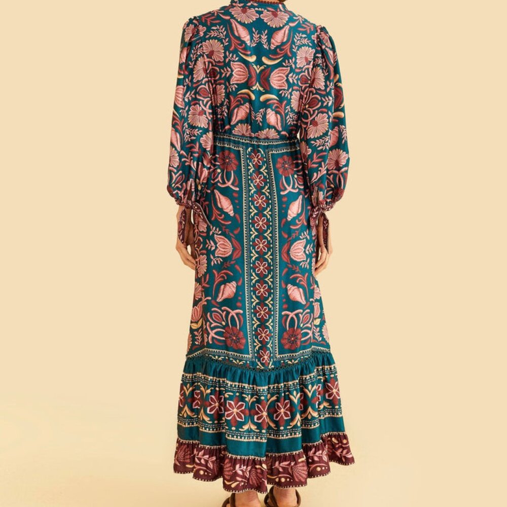 teal seashell tapestry lenzing™ ecovero™ viscose maxi dress - Picture 2 of 10